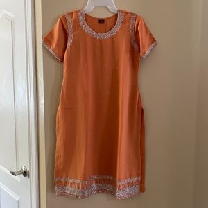 Indian / Pakistani Peach Orange Pyjami Suit - Size 6